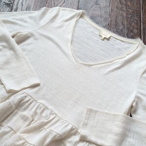 ANTHRO I  White Thea Ruffle Peplum V-Neck Swing Top Shirt by Deletta, L